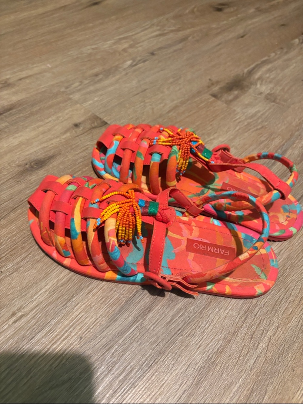FARM Rio Coral Multi Beaded Tassel Huarache Sandals